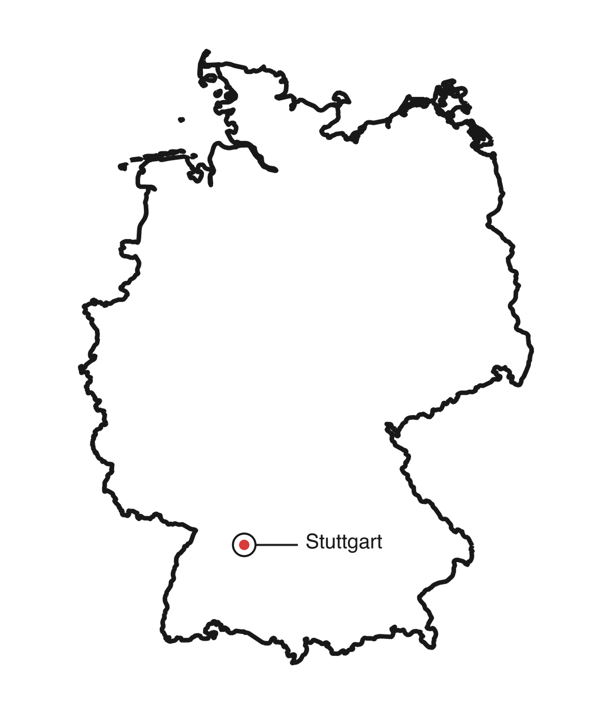 Umriss von Deutschland mit Markierung von Stuttgart